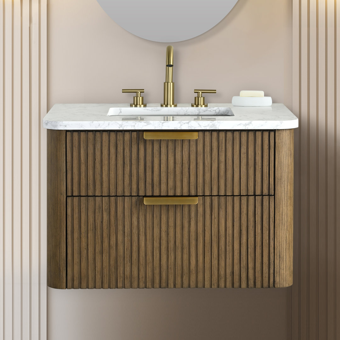 Liljan 30'' Wall-Mounted Single Bathroom Vanity with Engineered Stone Top Ebern Designs Base 