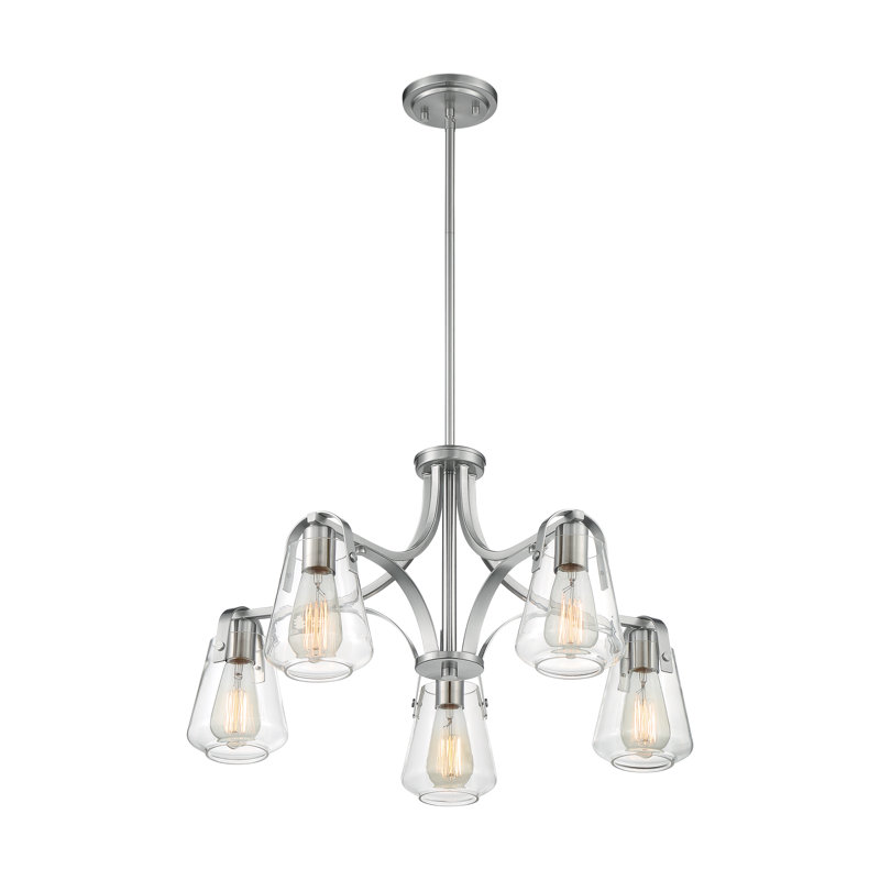 Powers 5 - Light Dimmable Sphere Chandelier, Brushed Nickel
