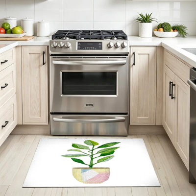 Clear Machine Washable,Watercolor Green Floral House Indoor Area Rug