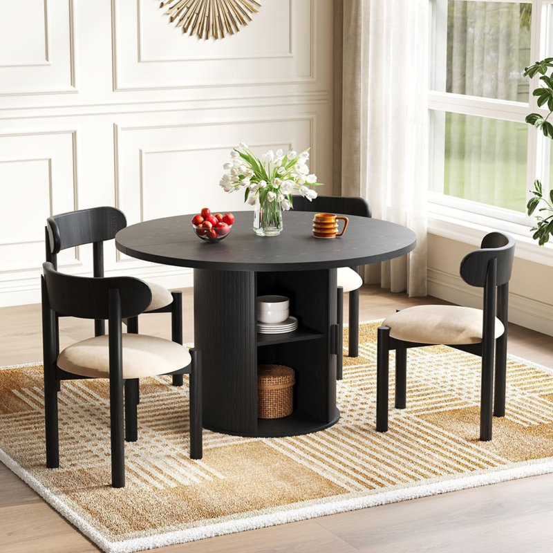 47-Inch Round Dining Table With Storage, Black