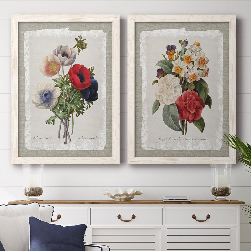 Botanical Bouquet Anemone - Toile encadrée de qualité supérieure - prête à être accrochée, H 27,5 po x l 75 po x P 1,5 po