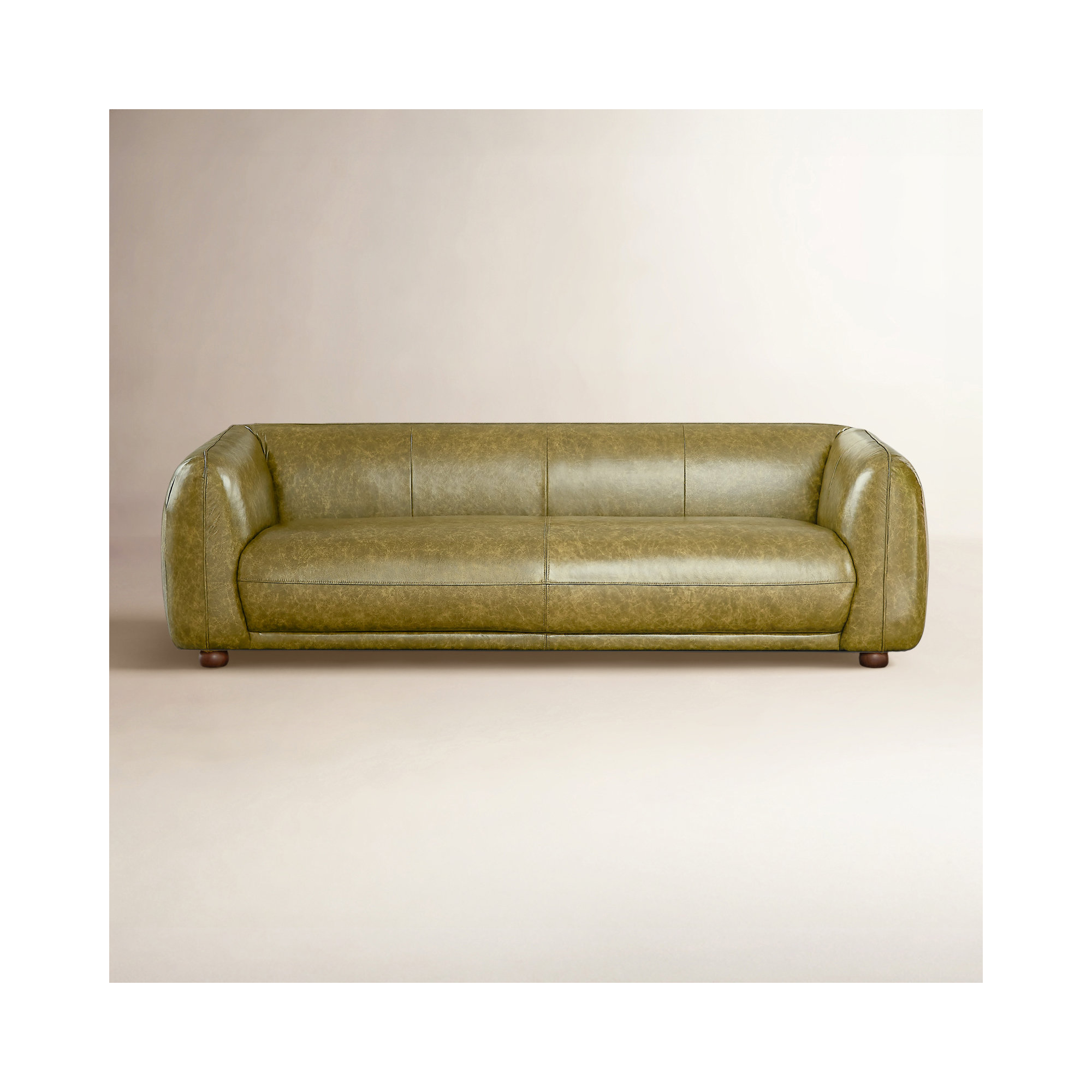 90'' Genuine Leather Sofa, Green Genuine Leather