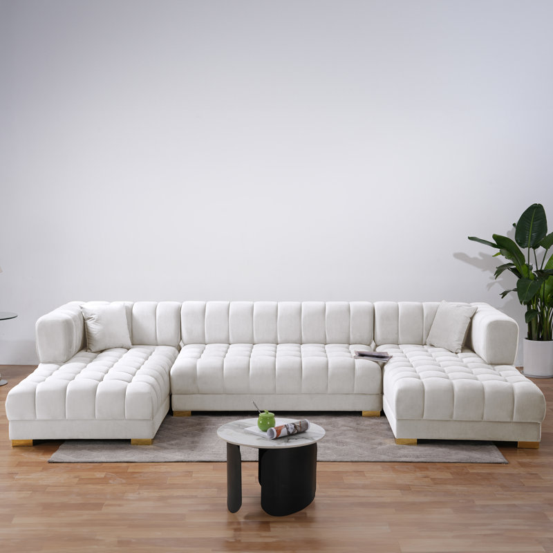 Canapé modulaire Hisamuddin, Velours ivoire