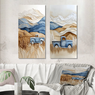 Blue Truck Harvest Ridge I - Ensemble de 2 tableaux représentant une camionnette pour le salon