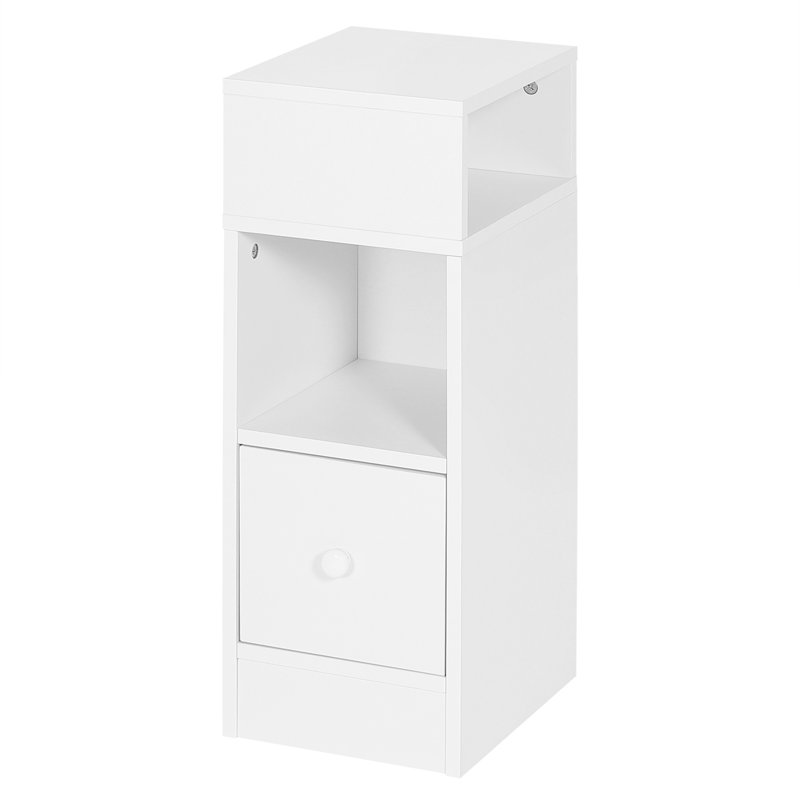 Bedside Table, Nightstand With 2 Open Compartments And 1 Drawer, Night Table, Space Saving Cabinet For Bedroom, Living Room, Chipboard, 25X30X66Cm