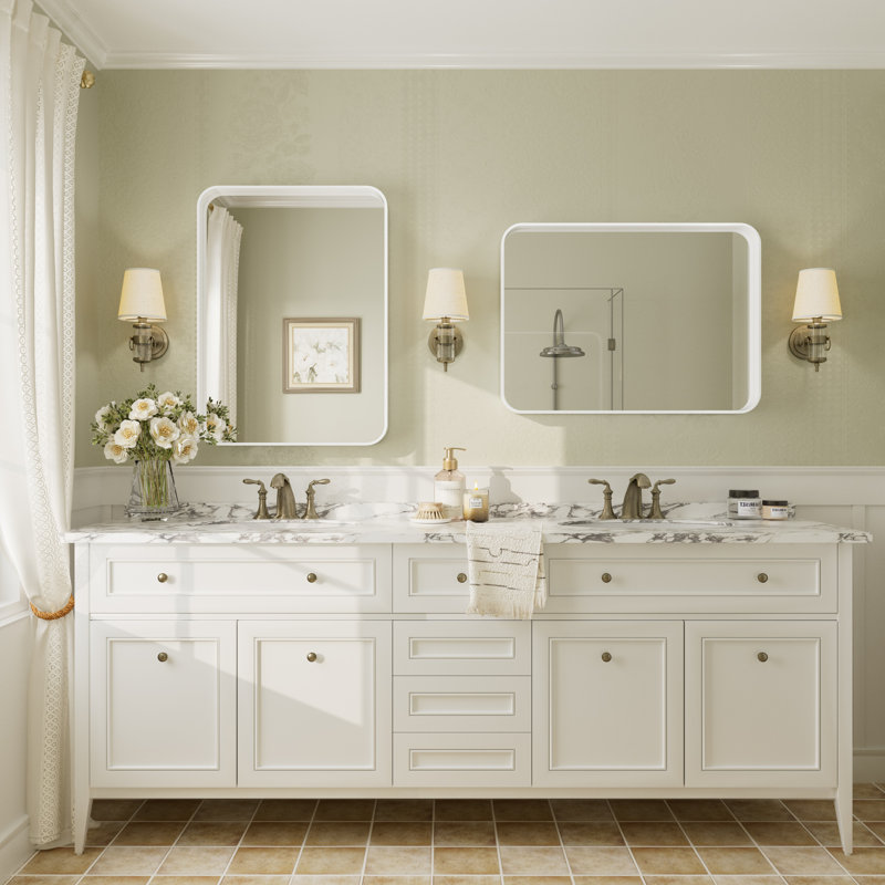 Miroir mural Aevar, 30 po x 22 po, Blanc mat