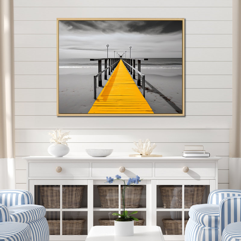 Alikah Beach Pier Perspect Black - impression, Cadre naturel flottant, H 16 po x l 32 po x P 1 po
