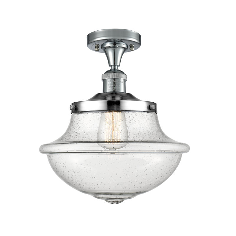 Plafonnier semi-encastré en verre Grourke, Blanc cassé, Chrome poli