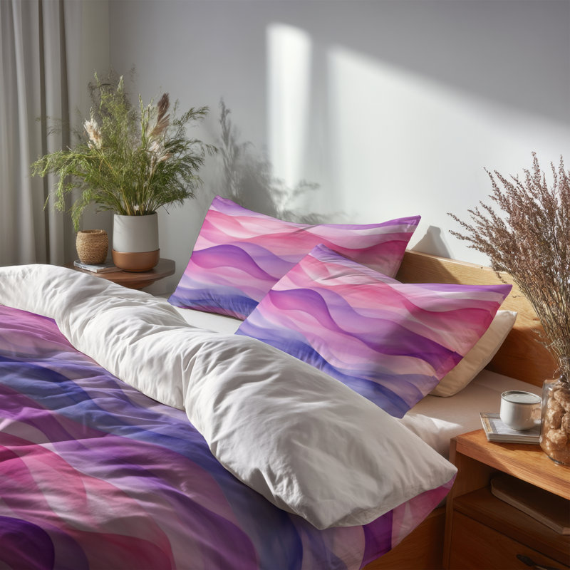 Ensemble de literie à motif abstrait pour filles 3 pièces - Ensemble de housse de couette et coussin décoratif Motion Teen Waves