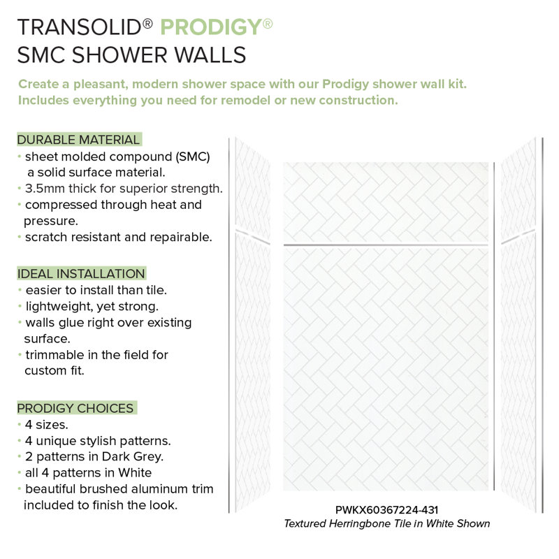 60'' W 36'' D 96'' H Glue Up Solid Surface Wall, White
