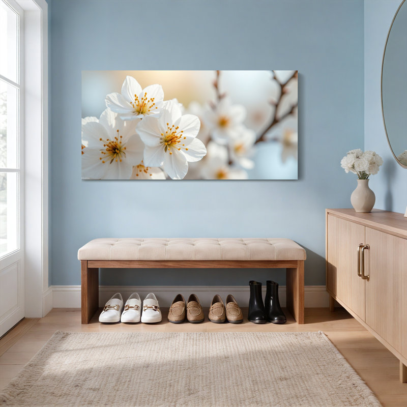 Ensemble de 1 tableau mural sur toile tendue à motif floral de fleurs de cerisier, H 28 po x l 58 po