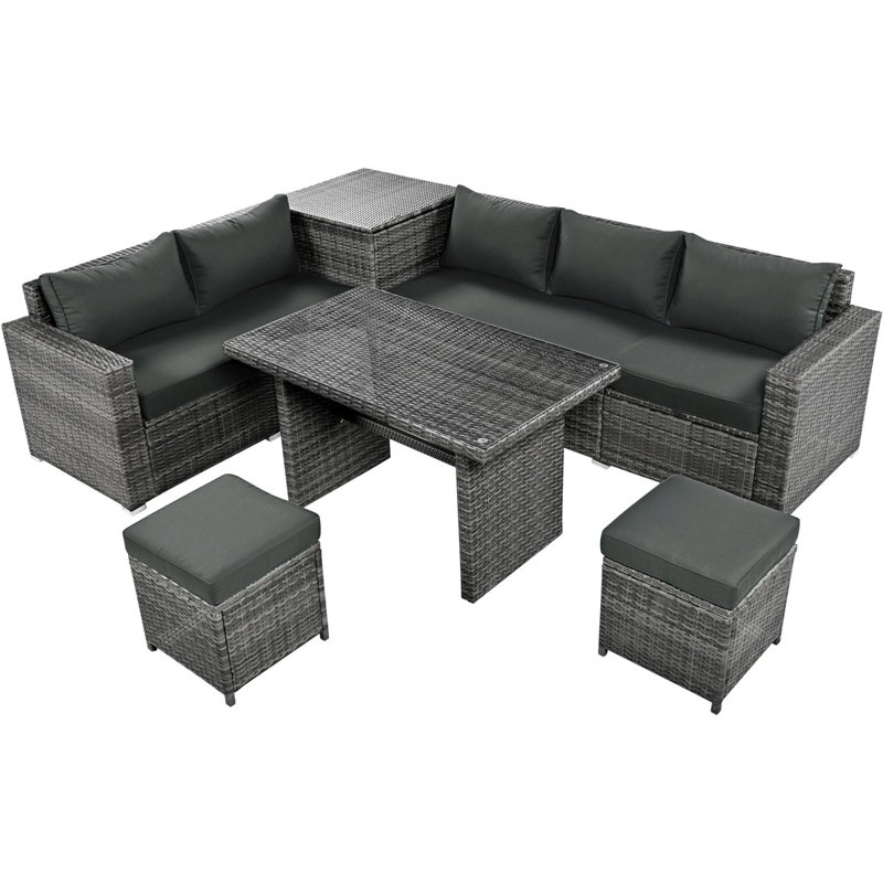 Outdoor 6-piece All Weather Pe Rattan Sofa Set, Gray, Gray