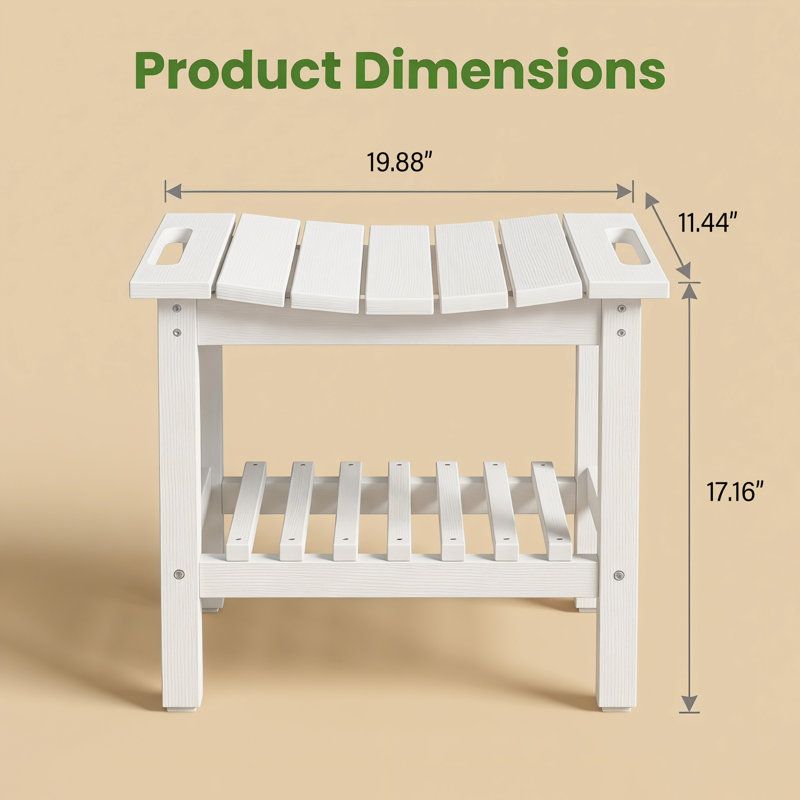 Waterproof Shower Stool With Handle & Storage Shelf, Non-slip Bench For Indoor & Outdoor Use, White