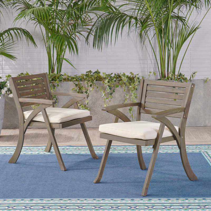 2-Piece Outdoor Acacia Wood Dining Chair, Gray And CrèMe
