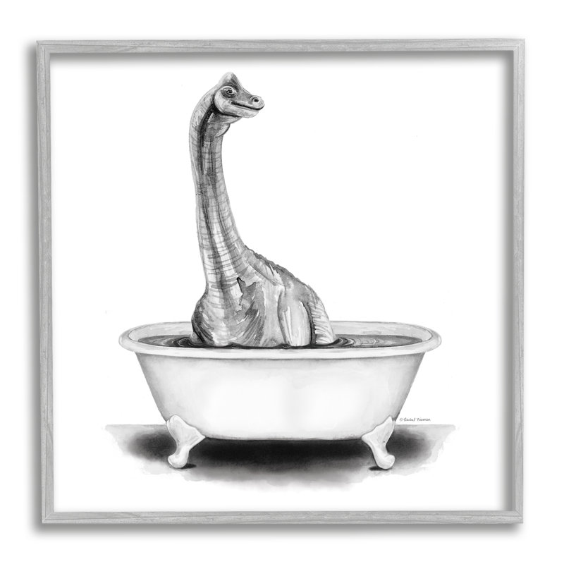 «Dinosaur Vintage Bathroom Tub», art giclée par Rachel Nieman, H 17 po x l 17 po x P 1,5 po, Estampe numérique Farmhouse