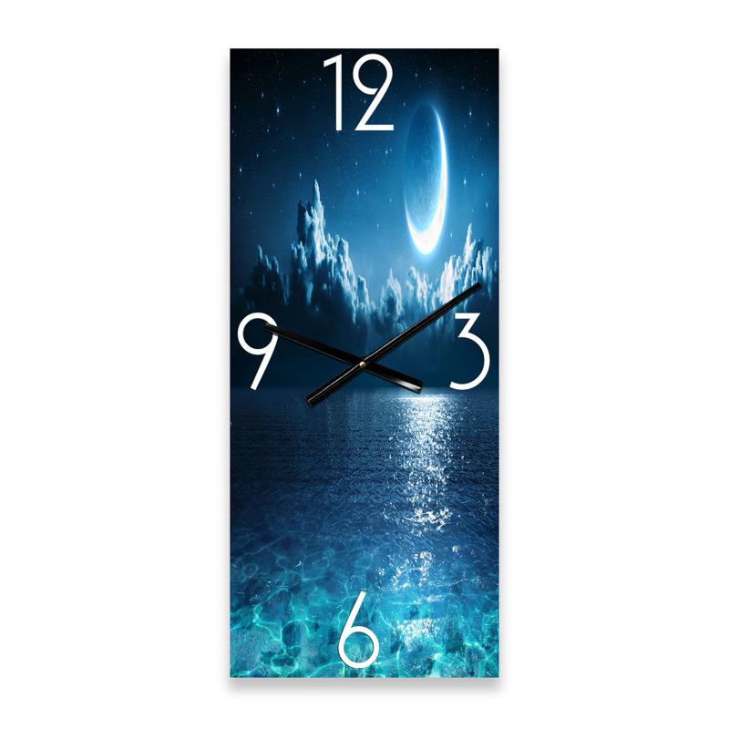 Horloge murale romantique nautique et côtière, lune romantique sur bleu profond I, Petit