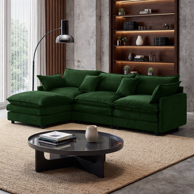 Canapé modulaire en L en chenille de 105 po à 3 places avec repose-pieds beige