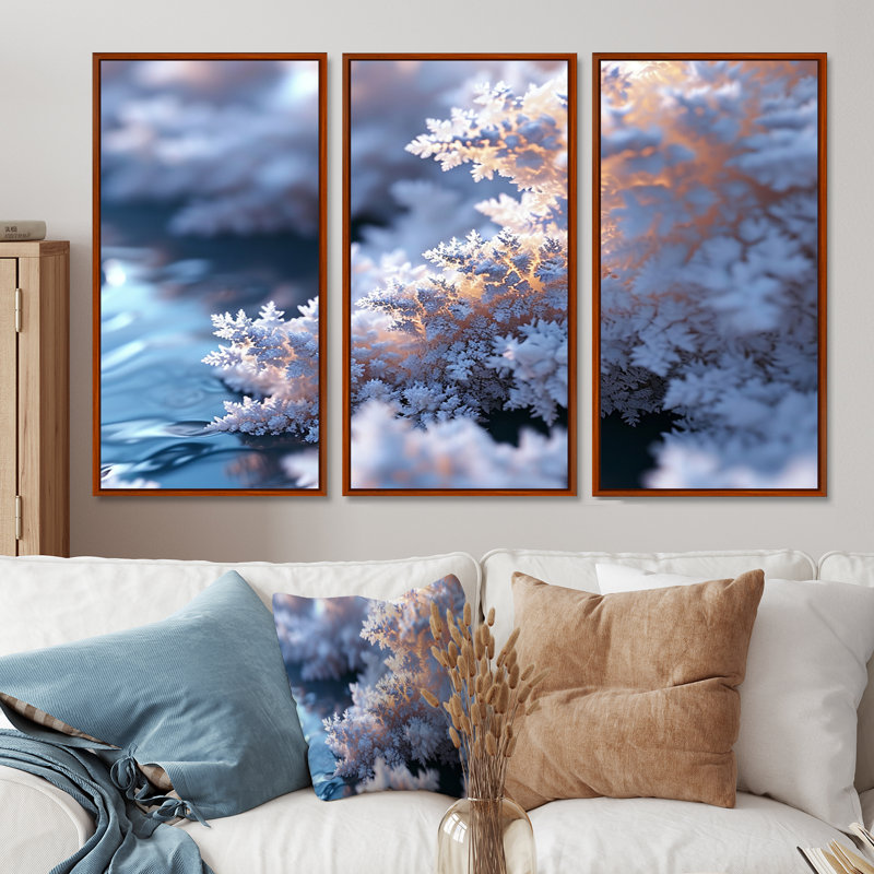 Ensemble de salon Fractal Universe Morning Snow - Botanicals, Cadre flottant brun, H 32 po x l 48 po x P 1 po