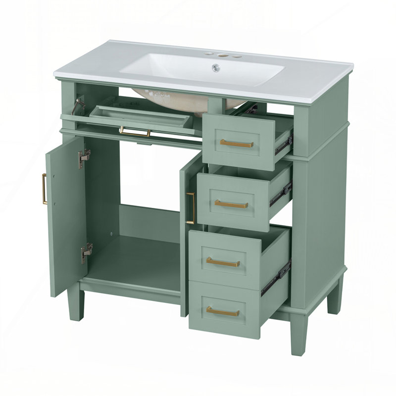 Meuble-lavabo 36 po avec lavabo en céramique, Vert