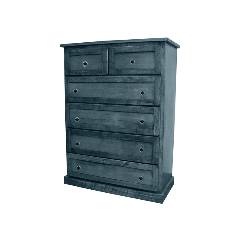 Rustic Solid Wood 6 Drawer Chest, Smokey Blue