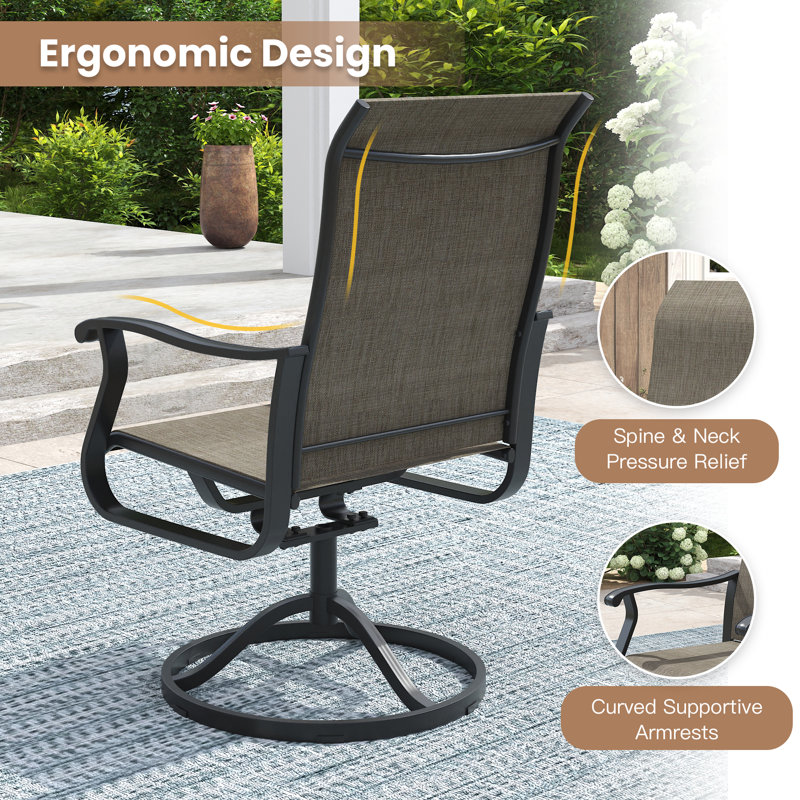 Ensemble repas pour 8 personnes avec chaises pivotantes à 360 ° en polyester enduit de PVC, Brun bois brossé / brun