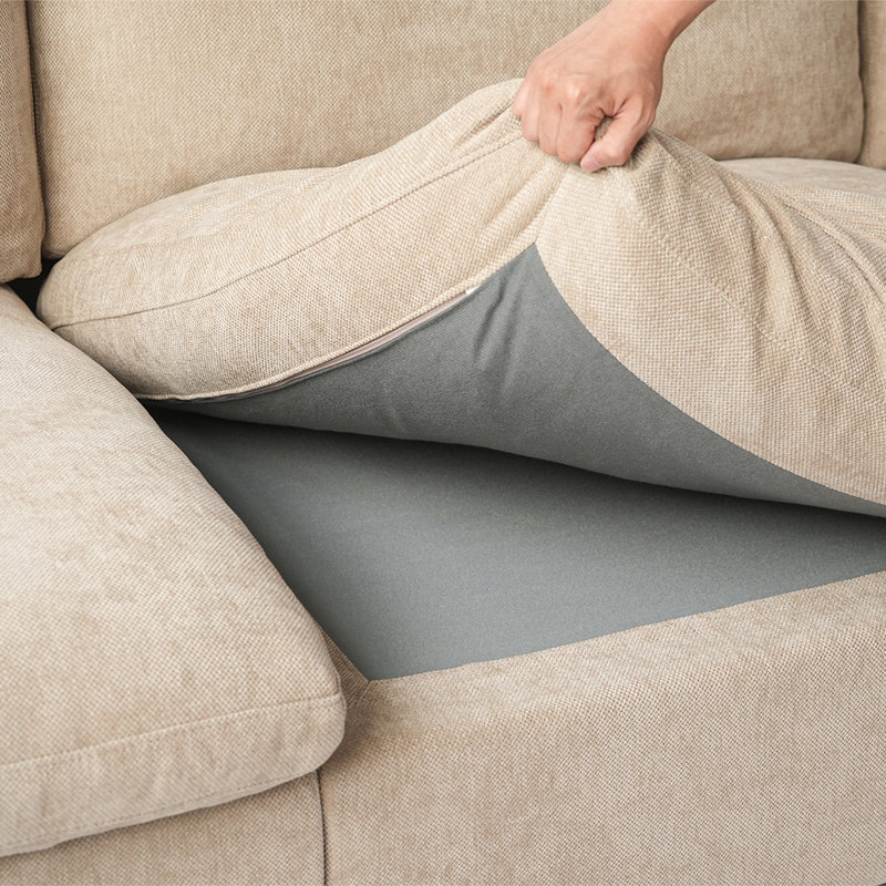 Kyna Upholstered 4-Piece Linen Slipcovered Sofa, Khaki