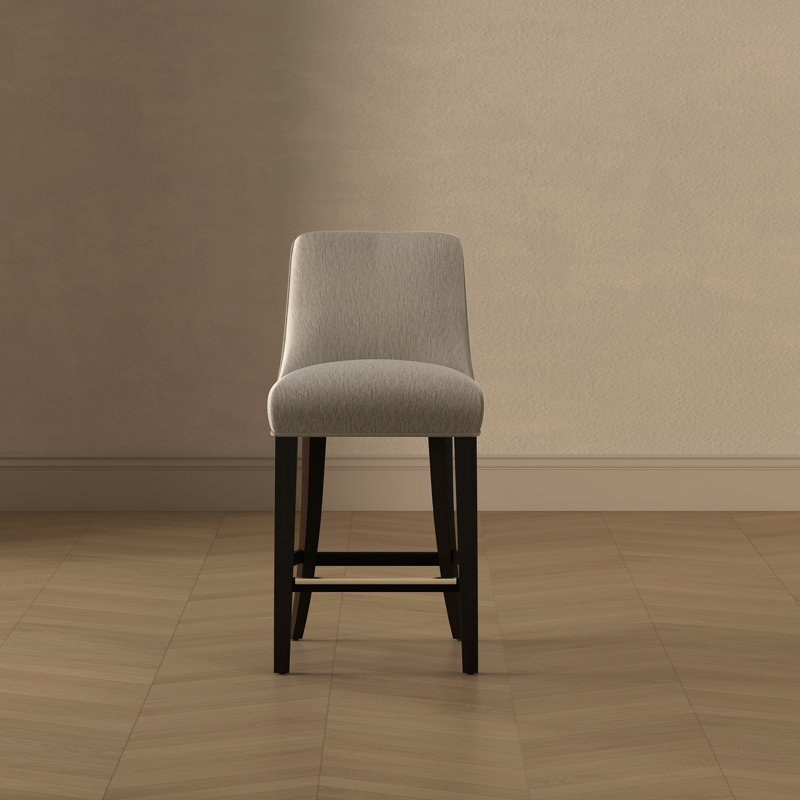 Beever Modern Chenille Upholstered Rubberwood Bar Stool in Taupe, Taupe, Bar Stool (32.7" Seat Height)