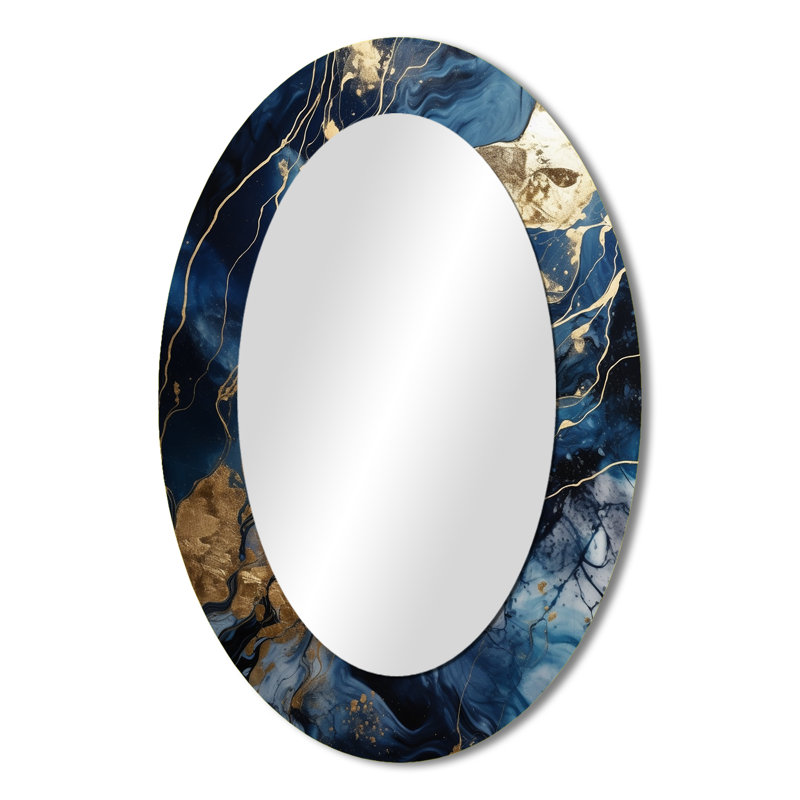 Exploration des profondeurs de la géode bleue III - Grand miroir mural ovale sur métal, 36" x 24"