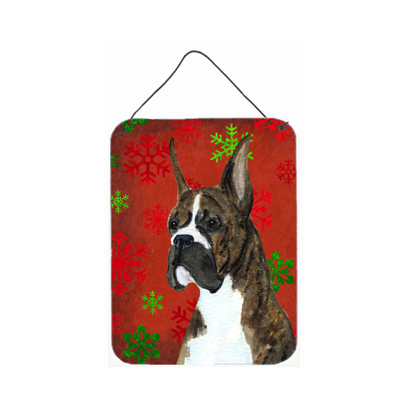 Snowflakes Holiday Christmas Print on Plaque, Boxer (Brown and White)