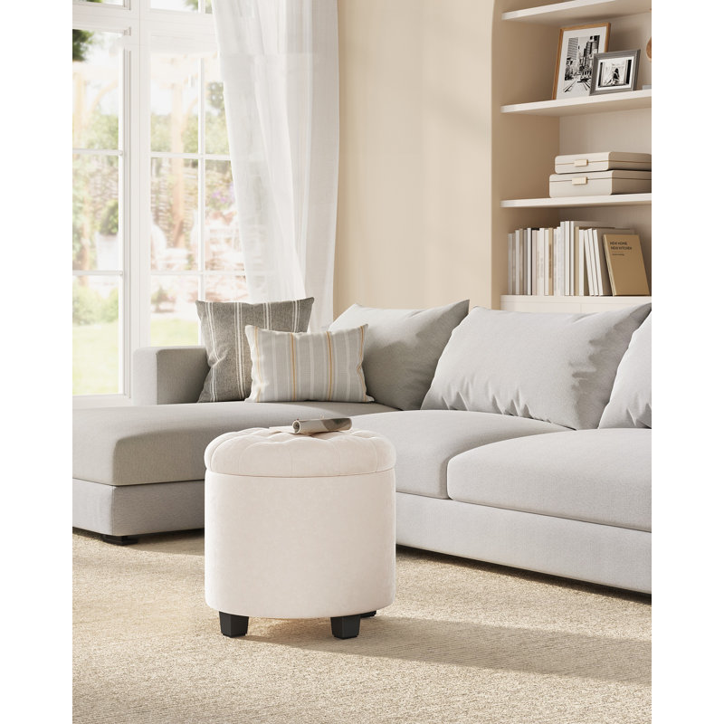45cm Wide Tufted Solid Colour Footstool Ottoman, White