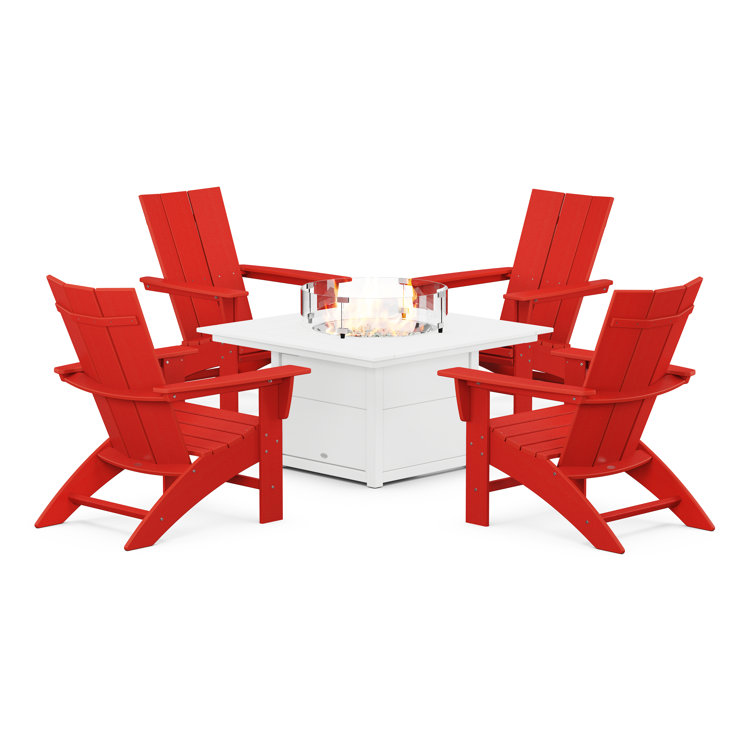 Modern Curveback Adirondack 5-Piece Conversation Set with Fire Pit Table