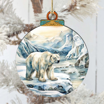 Polar Bear with Cub Wooden Ornament by G. DeBrekht