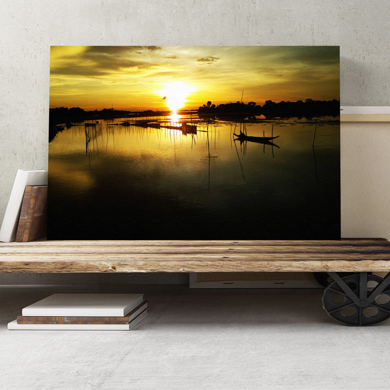 Bangladesh Sunset and Fishing Boats Photographic - Wrapped Canvas, 40cm H x 60cm W