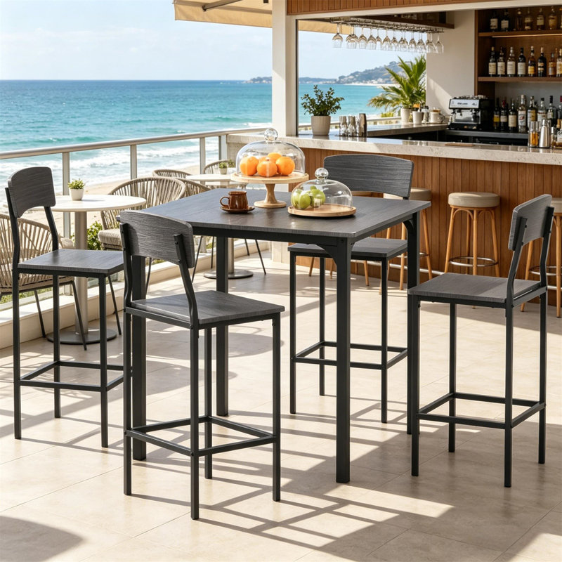 Ensemble 5 pièces de table de bar à hauteur de comptoir, table de cuisine carrée et chaises avec repose-pieds, conception peu encombrante