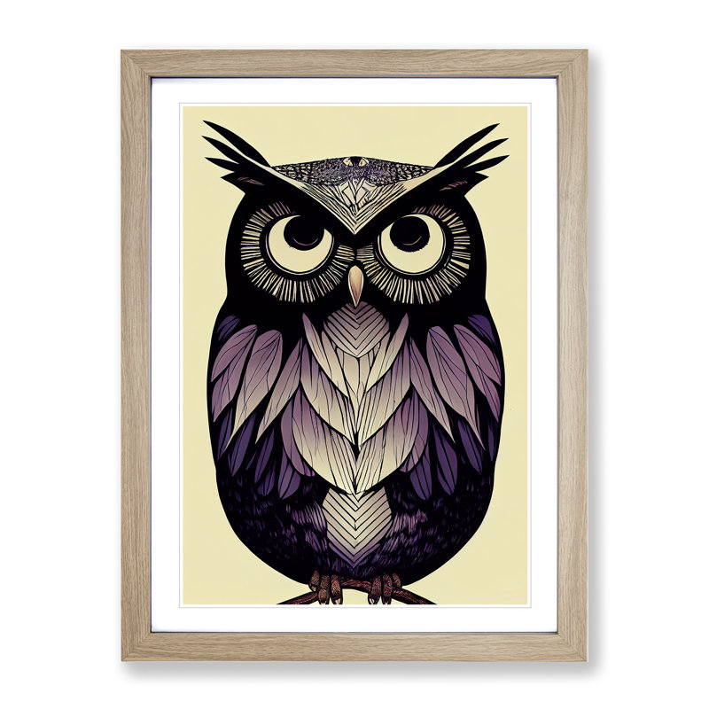 Spirited Owl - Single Picture Frame Painting, 46cm H x 34cm W x 2cm D, Oak