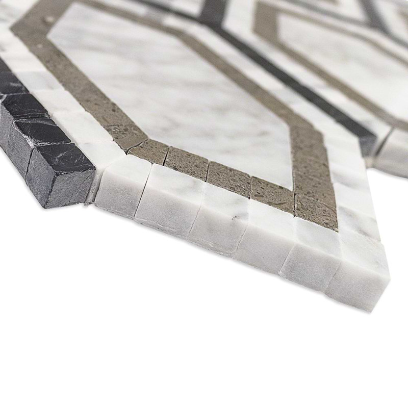 Infinity Hexagon Marble Tile, Carrara/Lagos