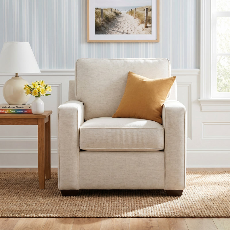 Taylor Upholstered Armchair, Drusky Linen Sustain® Basketweave