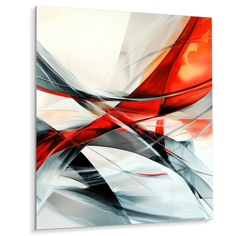Fractal Red And White Cubist Fight III - Abstract Cubism Metal Wall Art, Modern Metal Print, 20" H x 12" W x 0.84" D
