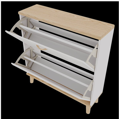 Shoes Storage Cabinet for Entryway,Narrow Shoe Rack Cabinet,Shoe Cabinet with 2 Flip Drawers,Freestanding Shoe Organizer with Natural Wood Legs,Slim Entryway Storage Organizer for 8-16 Pairs