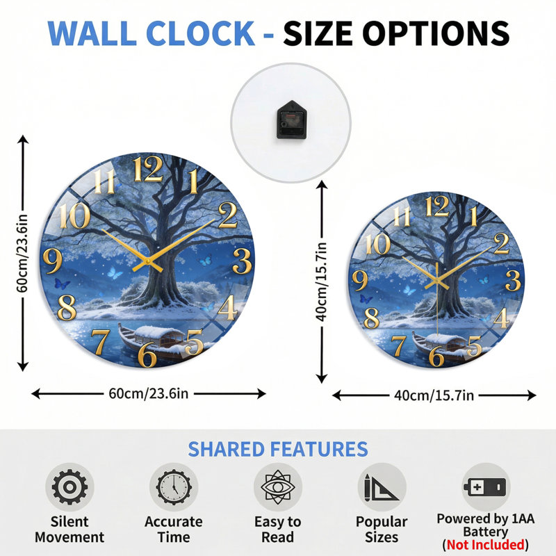 Horloge murale décorative en verre Winter Winter, 40 x 40 cm (15,7 x 15,7 pouces)