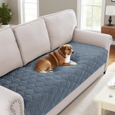 Housse de canapé Housse de canapé en chenille pour 3 coussins lavables et antidérapants avec sangle Housse de protection pour canapé pour chien (36 po x 74 po, bleu pierre)