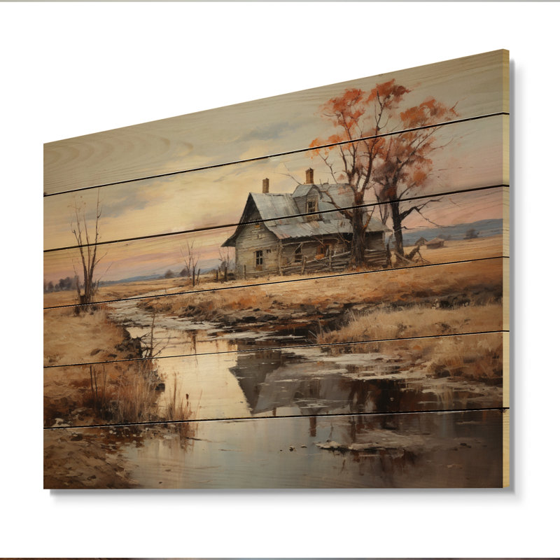 «Farmhouse River Reverie II», reproduction sur bois, H 10 po x l 20 po x P 0,78 po