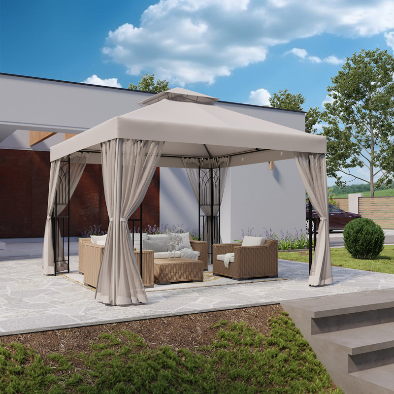 Gazebo de patio en acier de 10 pieds de largeur x 10 pieds de profondeur, Beige