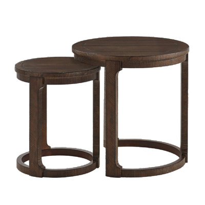 2PCS Curved Traditional Round Circle Wooden Coffee Table Set,Mid Century Rustic Style Side Table,End Table for living Room,Office,Apartmen