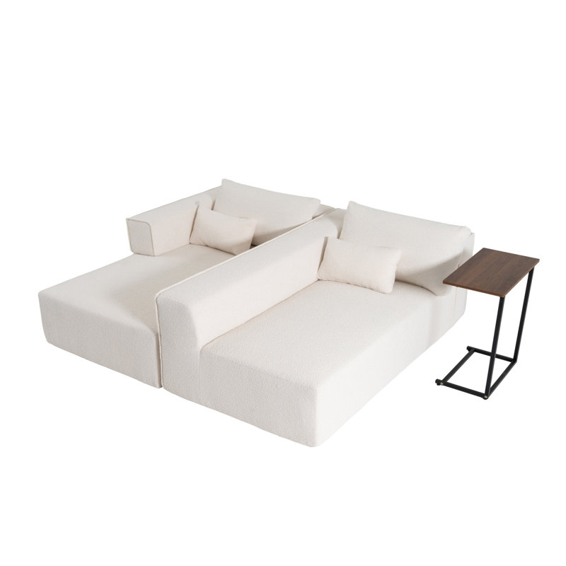 Boneless L shaped Modular Sectional Sectional Sofa with Side Table, Beige