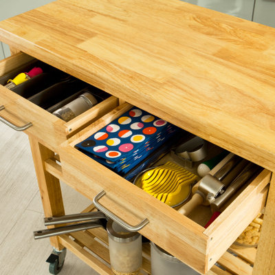 Andwele Wood Kitchen Bar Carts with Wheels