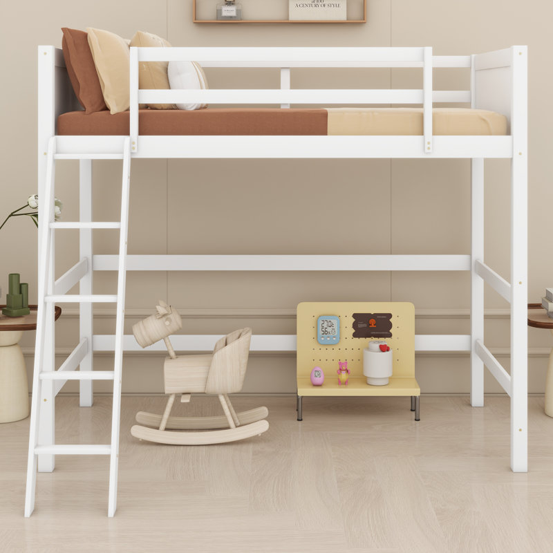 Lit mezzanine en bois avec échelle, Blanc