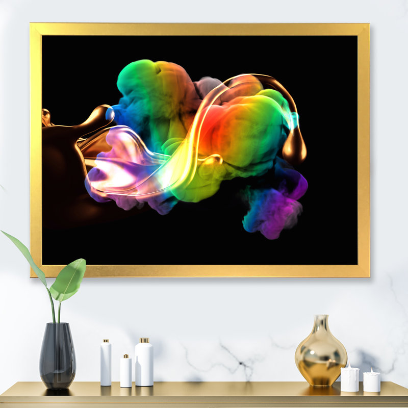Rainbow Splash on Black - photographie sur toile, H 30 po x l 40 po, Cadre doré à coins fermés