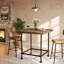 Table de bar carrée en bois massif 35,43 po avec base en métal noir pour bistro