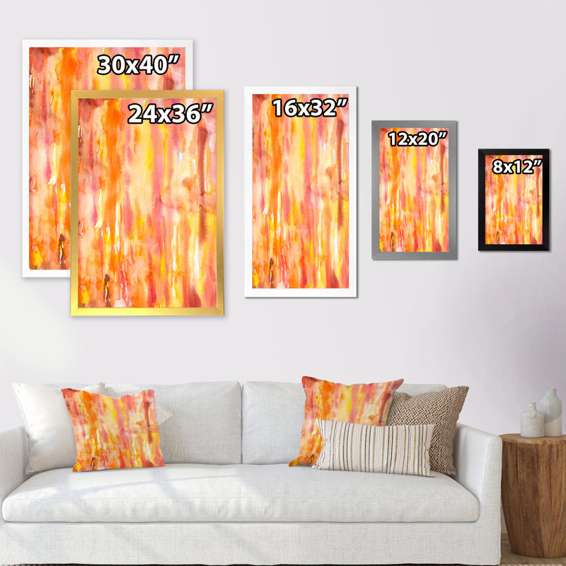 Conception orange et jaune grunge - art mural moderne et contemporain sur toile, H 36 po x l 24 po x P 1 po